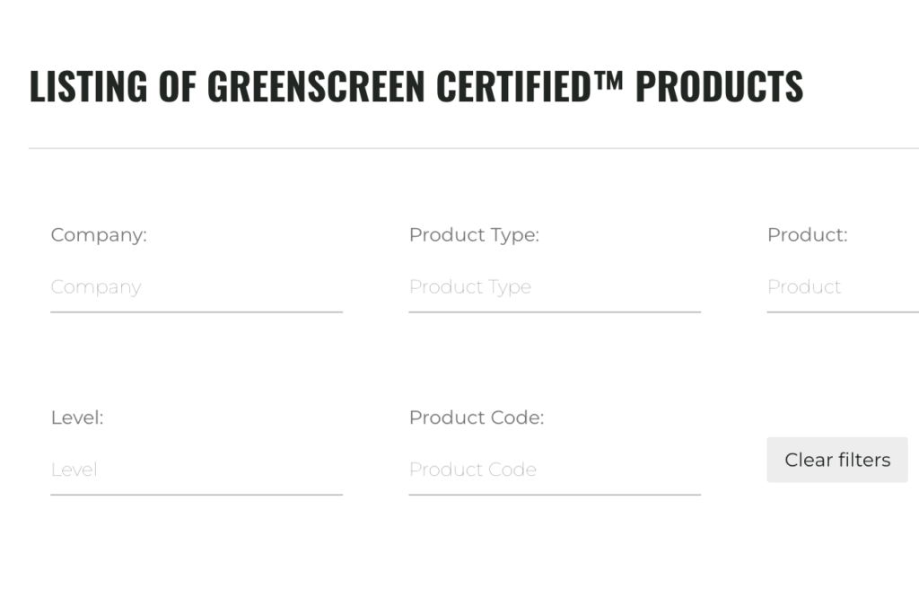 Find Products that are Green Screen Certified