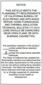Notice: This article meets the flammability requirements of the California Bureau of Home Furnishings Technical Bulletin. Care should be exercised near open flame or with burning cigarettes