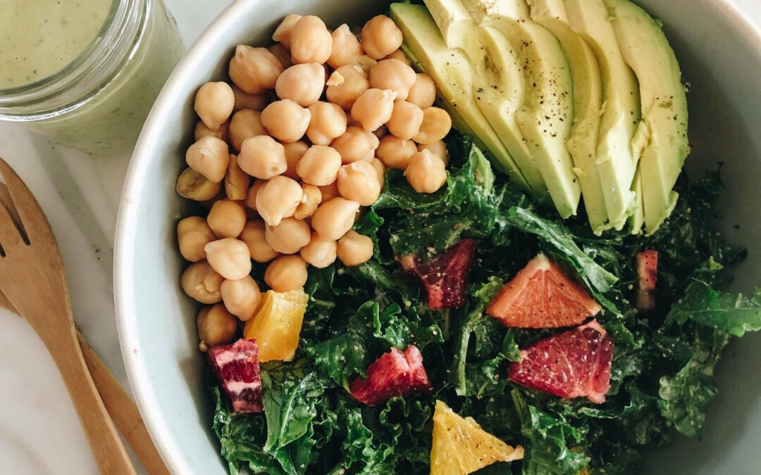 Kale, Chickpea, Avocado, & Citrus Detox Salad with a Creamy and Herby Walnut Dressing