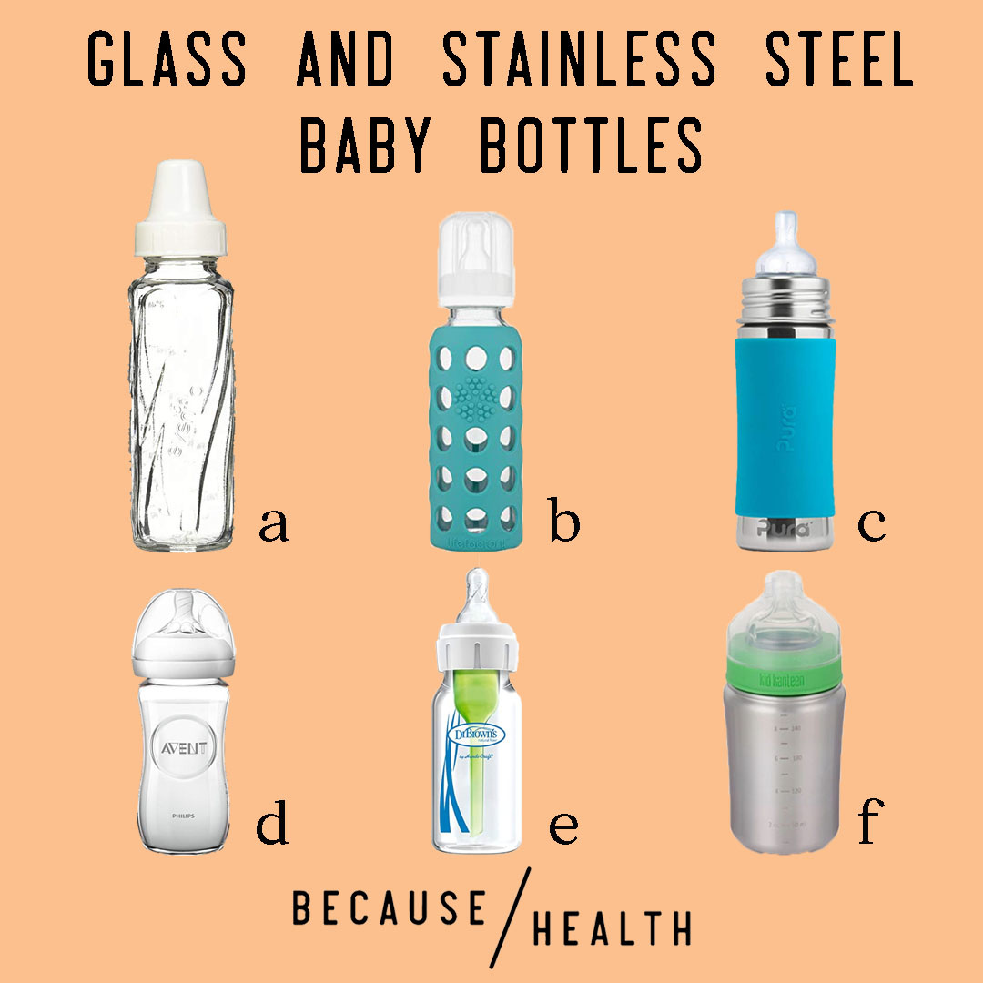 Glass and Stainless Steel Baby Bottles featuring Evenflo, Lifefactory, Pura Kiki, Phillips Avent, Dr. Browns, and Klean Kanteen