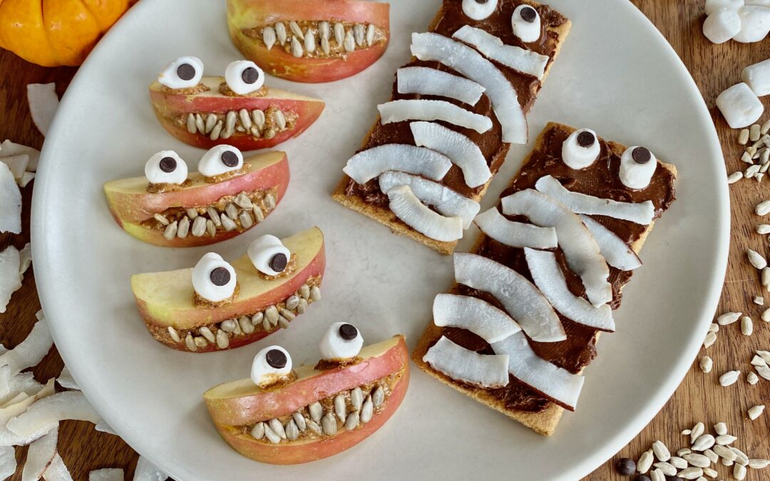 ​Healthier Halloween Treats: Mummy Graham Crackers and Apple Monster Mouths